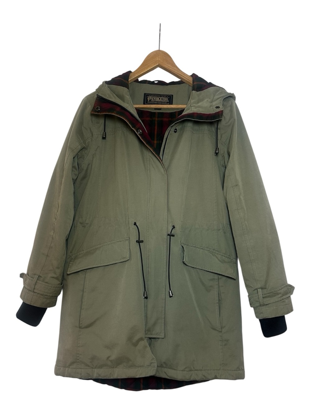 Pendleton Parka Coat Jacket S Plaid Flannel Lined Olive Green Hooded